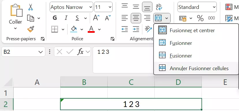 Excel : annuler la fusion des cellules