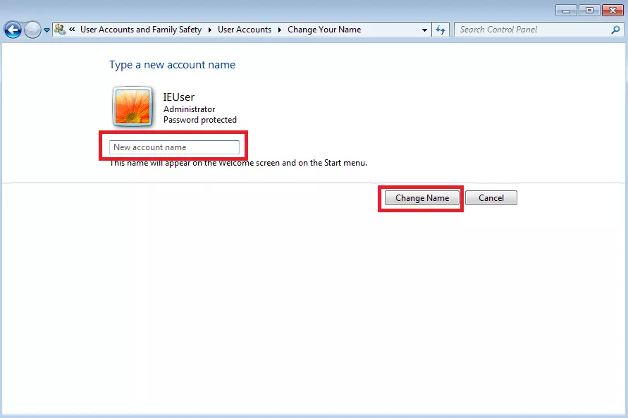 Menu Comptes d’utilisateurs Windows 7 : changer votre nom d’utilisateur