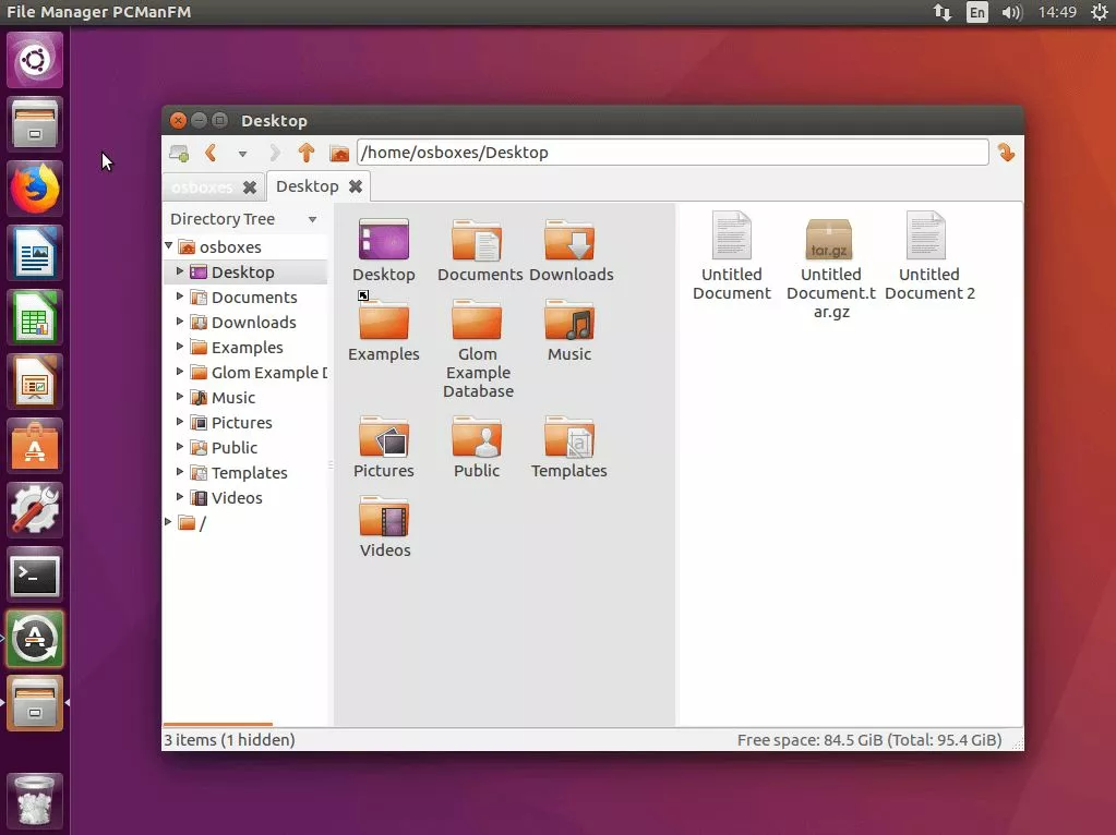 Interface utilisateur du gestionnaire de fichiers Linux, PCManFM