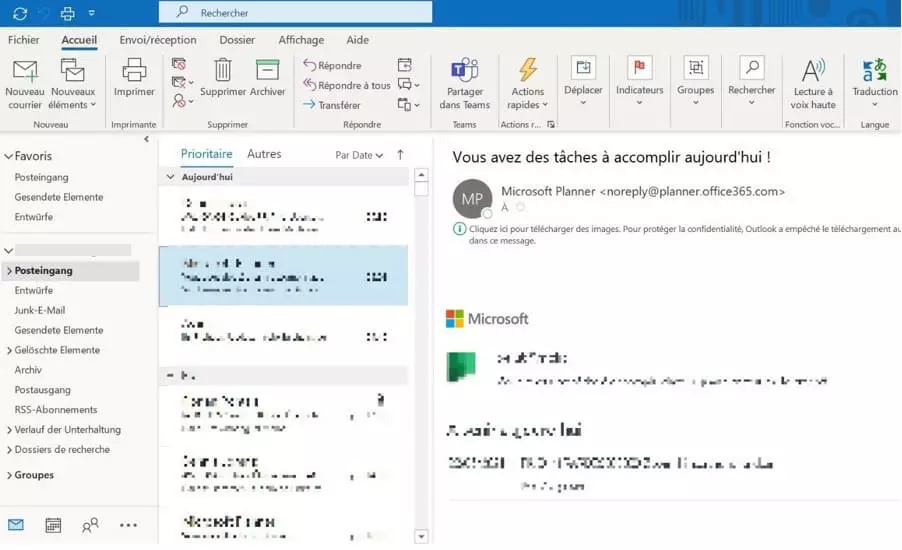 Ruban Outlook avec la nouvelle commande « Imprimer »