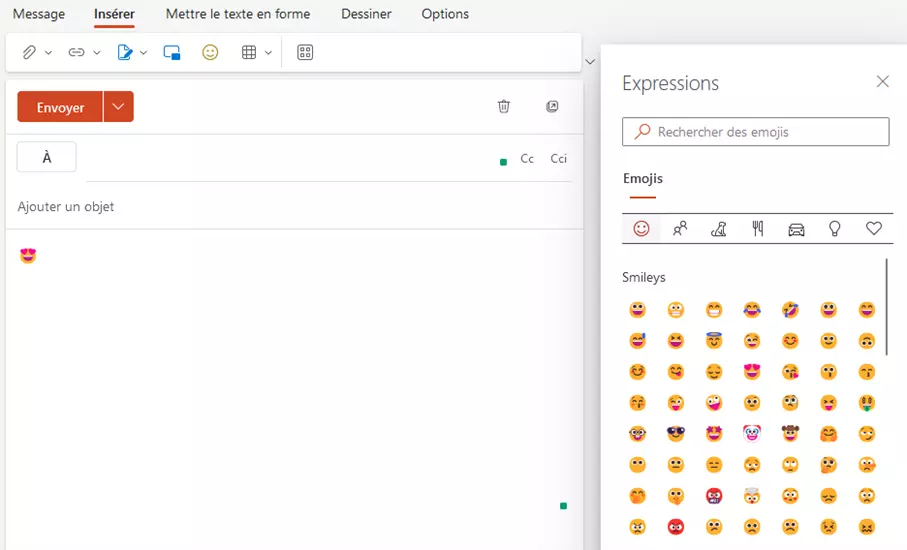 Emojis d’Outlook Web