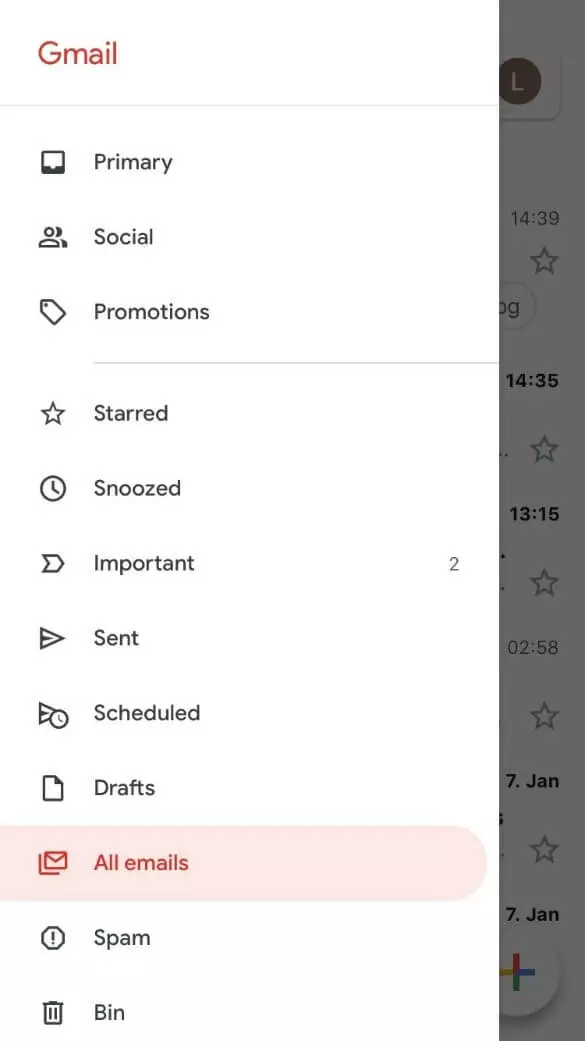 Interface utilisateur de Gmail dans l’application iPhone