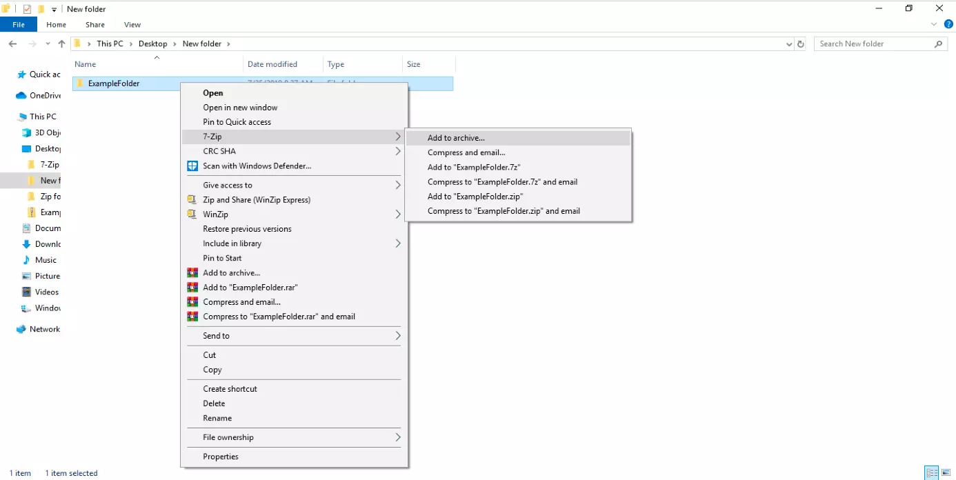 Le logiciel de compression 7-Zip dans le menu contextuel de l’explorateur de Windows