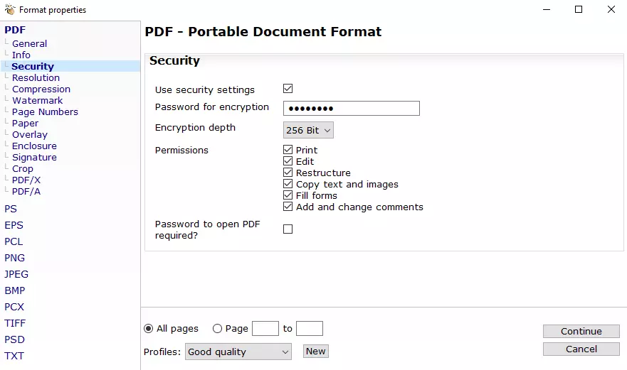 PDF24 Creator : Menu « Security »