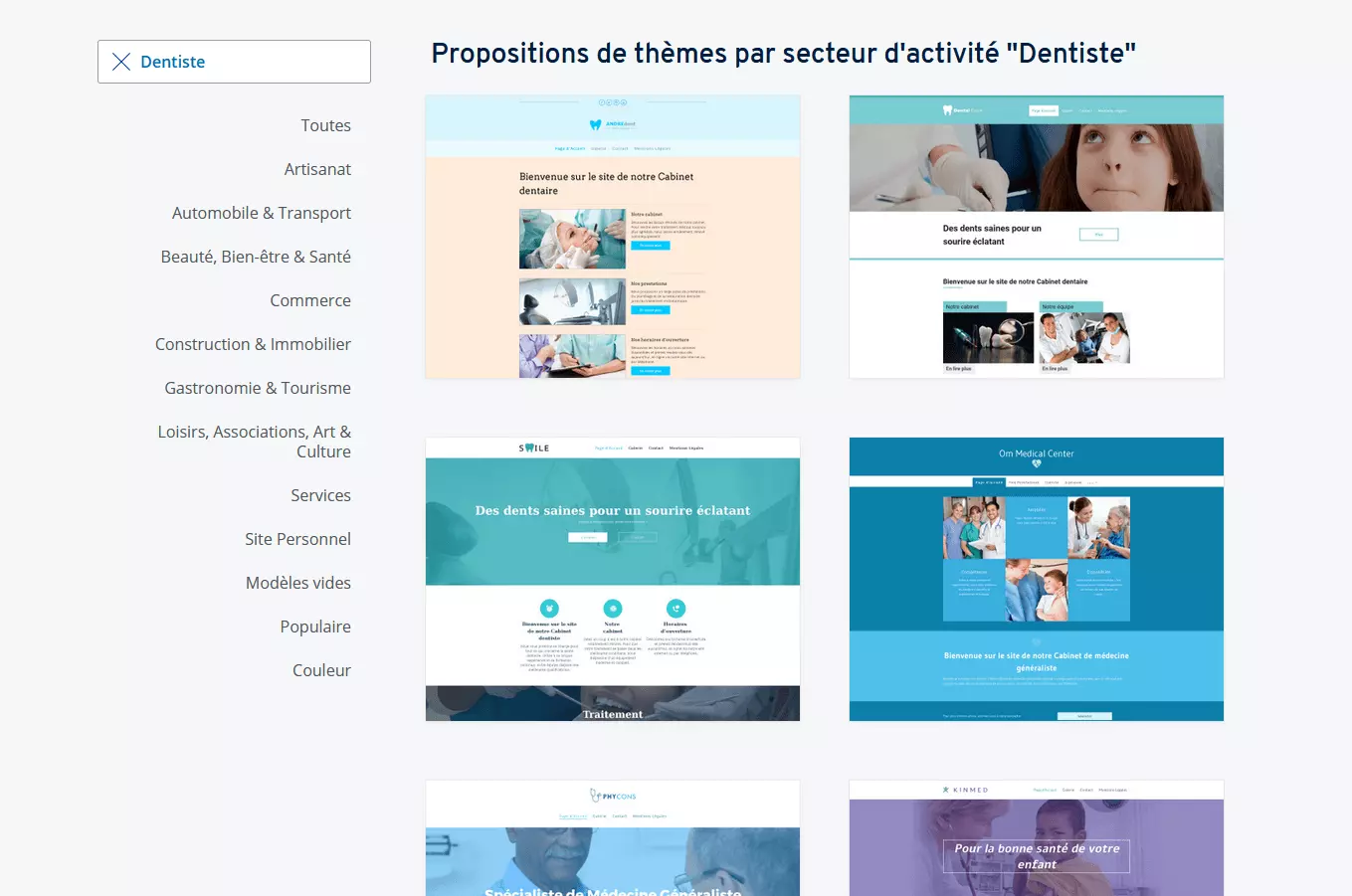 Modèles IONOS pour le secteur beauté, bien-être et santé ainsi que pour les sites Web de dentistes