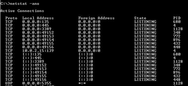 Ligne de commande Windows : commande « netstat -ano »