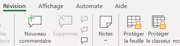 Illustration du menu « Révision » > « Ôter la protection de la feuille »