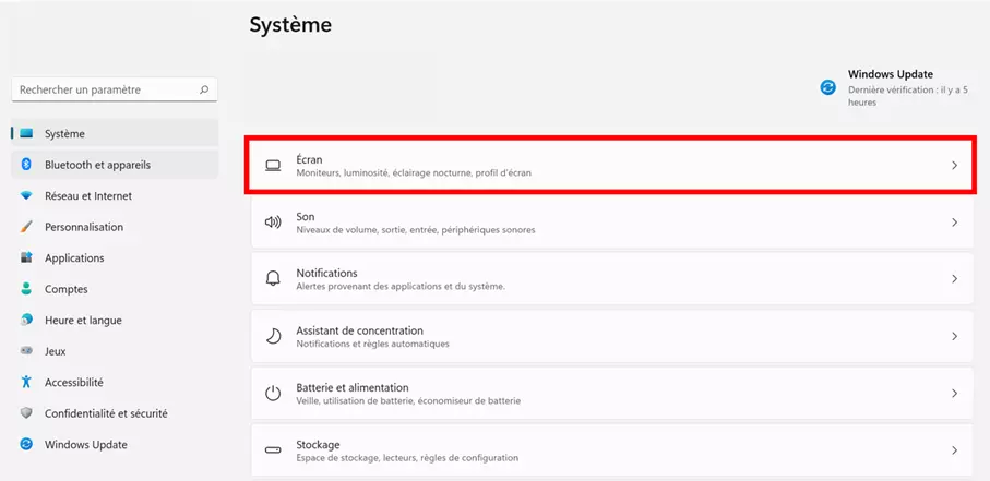 Capture d’écran des paramètres système de Windows 11