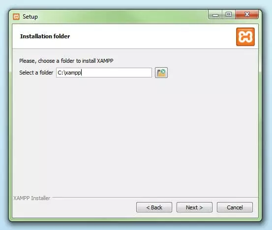 Fenêtre de dialogue pour choisir le dossier d’installation de XAMPP