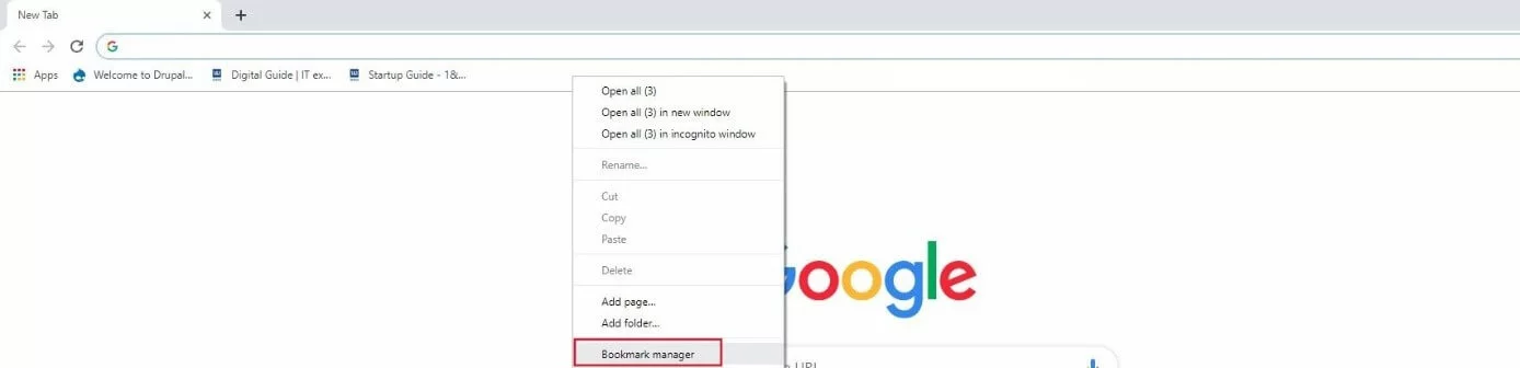 Chrome : menu rapide de la barre de favoris