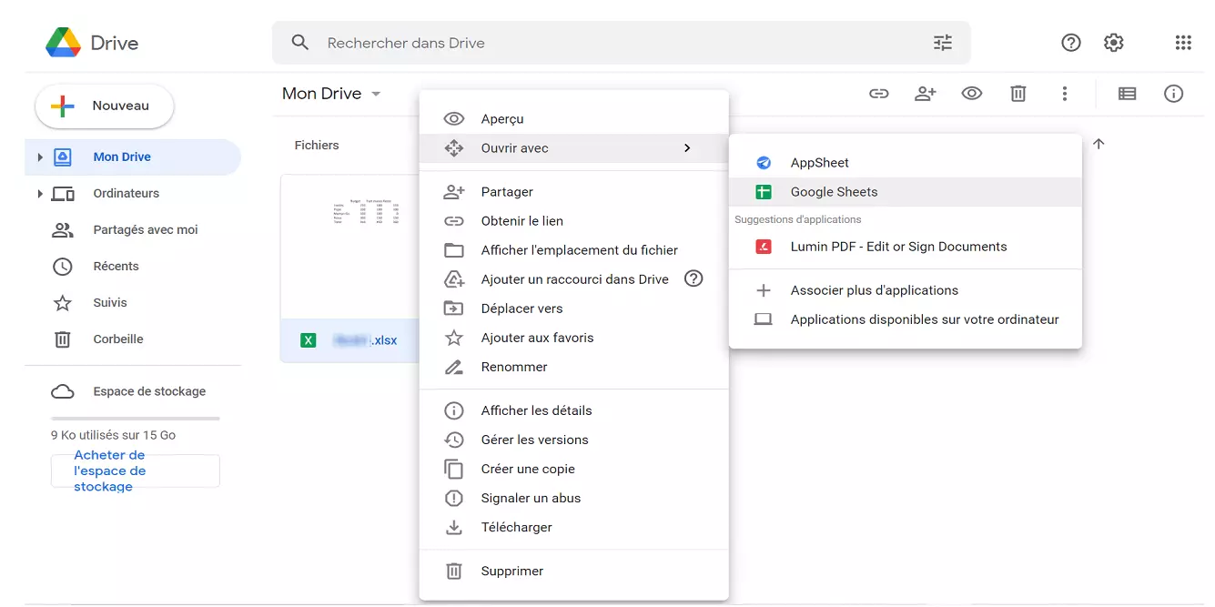 Google Drive : les options pour les fichiers importés