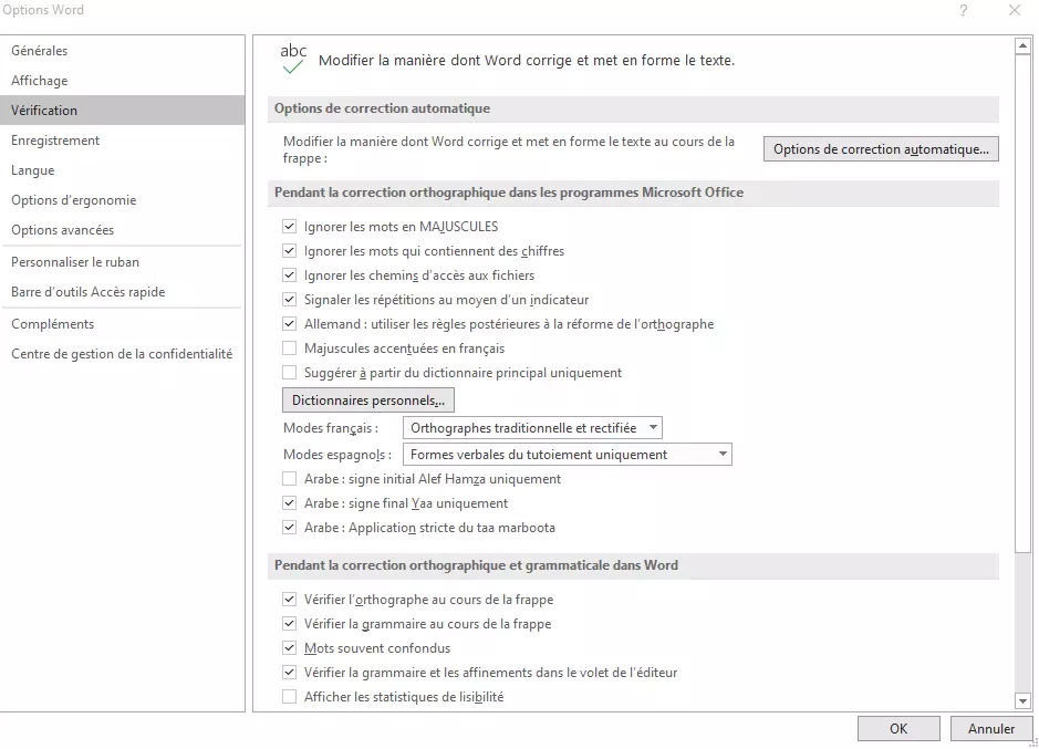 Activer la vérification automatique de l’orthographe