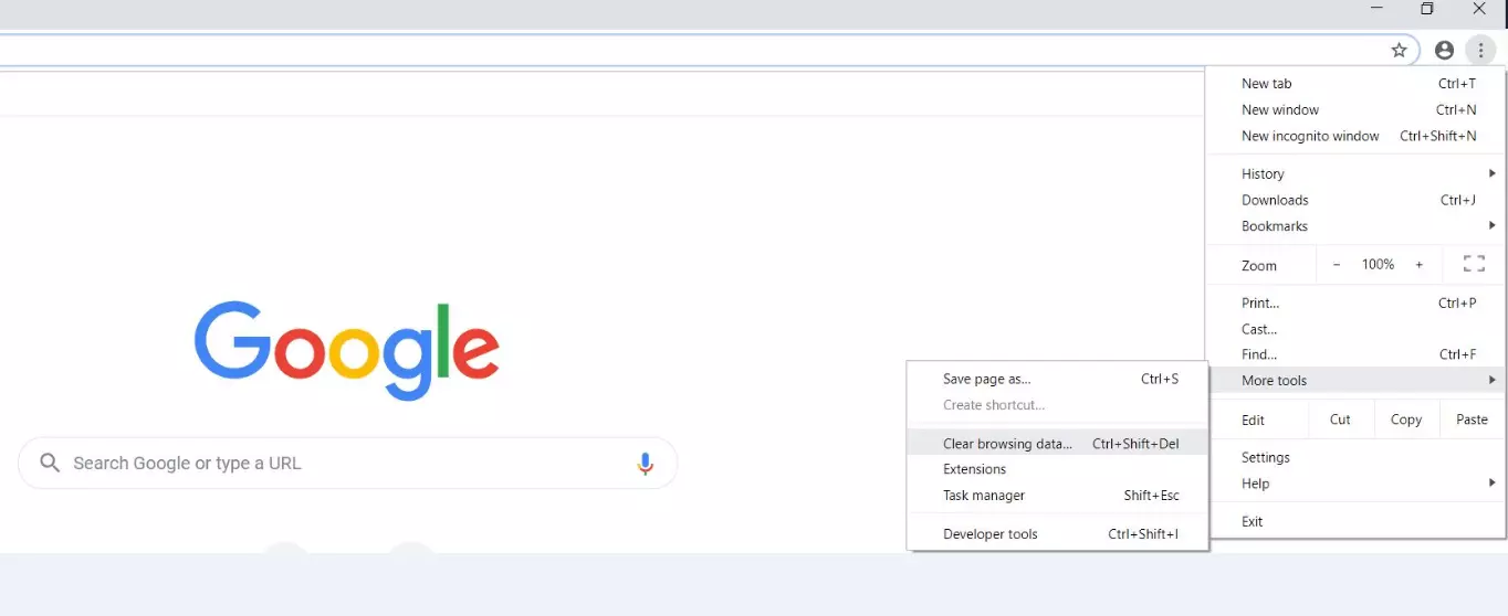 Page d’accueil Google Chrome : menu trois points