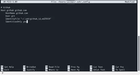 Ajout de la configuration GitHub dans le fichier de configuration SSH