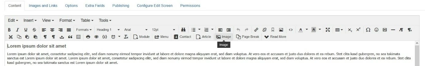 Joomla : Éléments de menu de l’éditeur TinyMCE