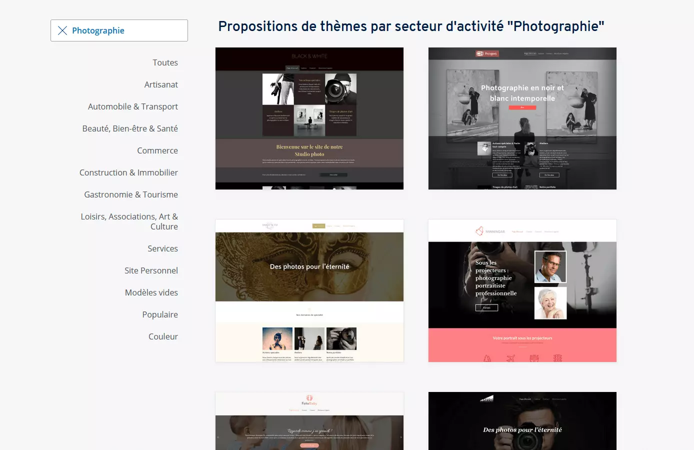 Templates IONOS pour votre site Internet de photographe