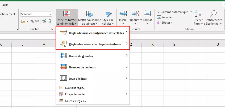 Excel : mise en forme conditionnelle basée sur les règles