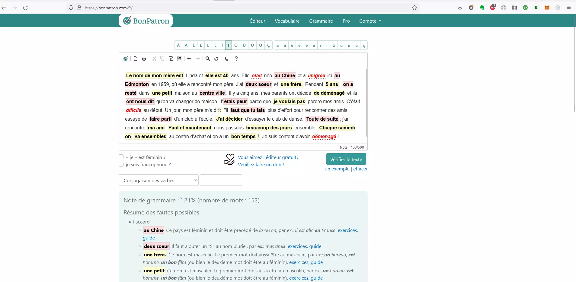 Page d’accueil du correcteur de grammaire Bonpatron