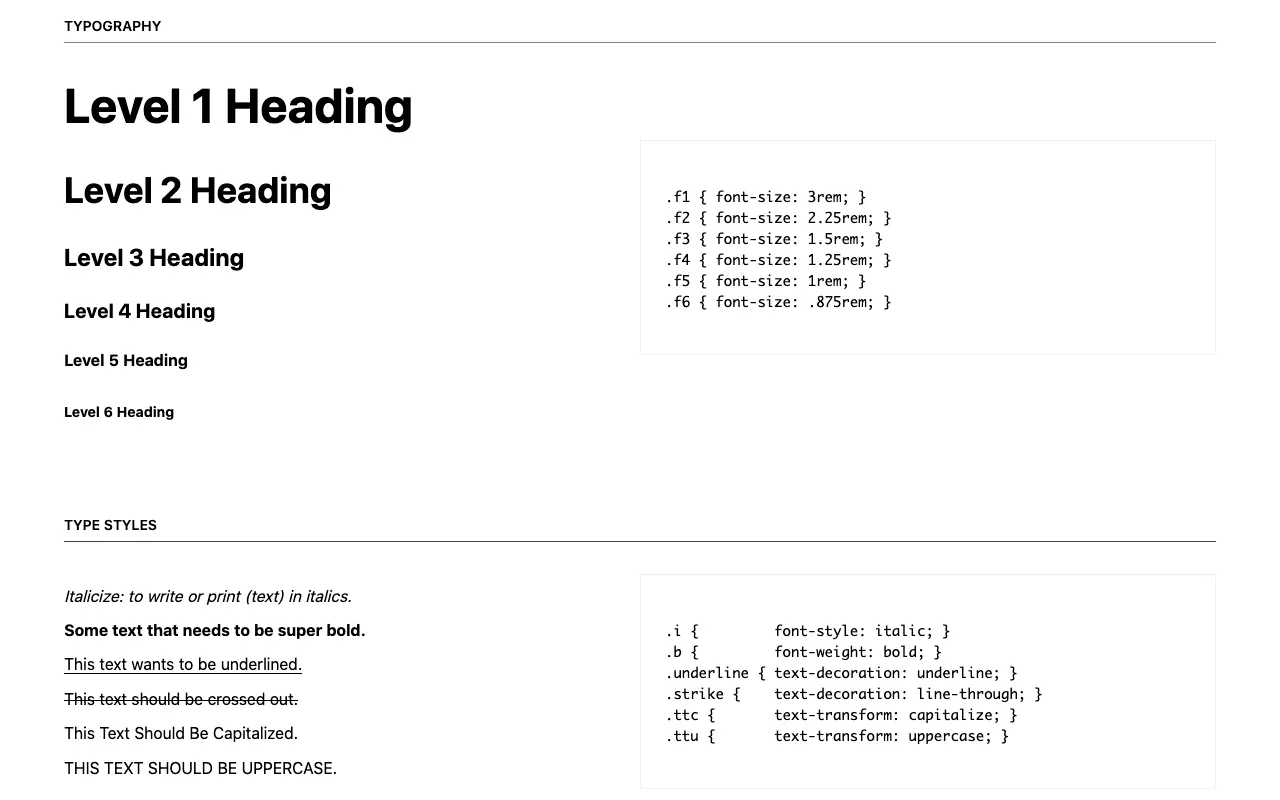 Échelle typograhique du framework Tachyons