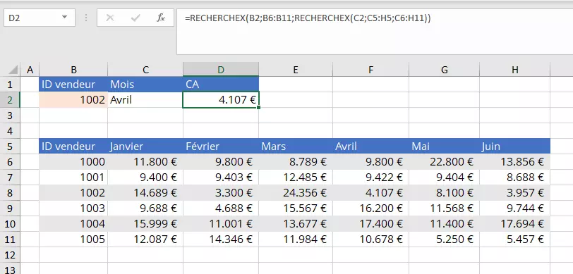 Fonction Excel RECHERCHEX imbriquée