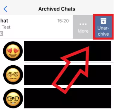 Capture d’écran iPhone de l’option « Annuler » pour une conversation WhatsApp archivée