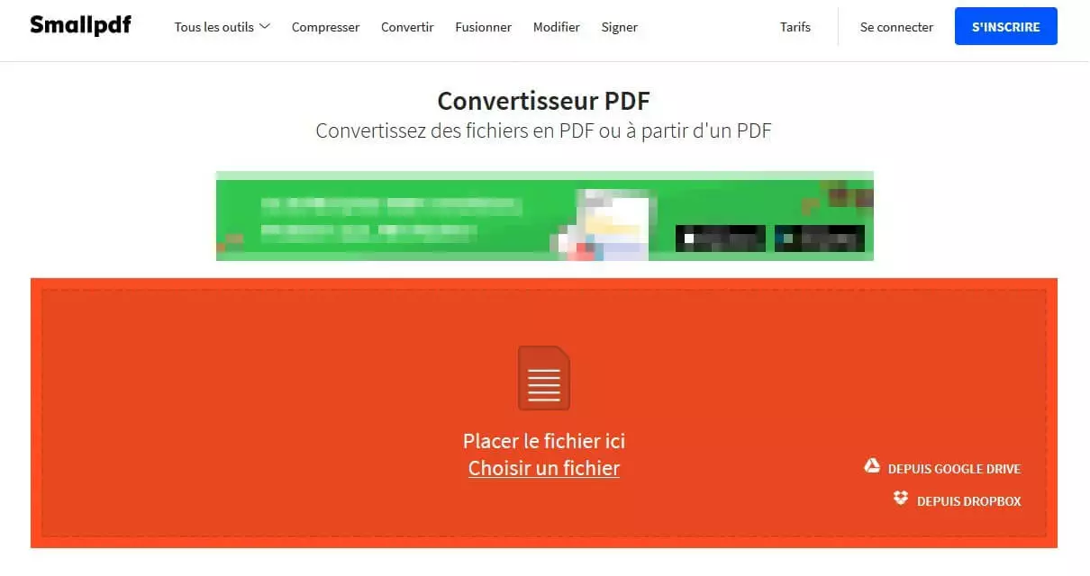 Smallpdf avec l’espace glisser/déposer