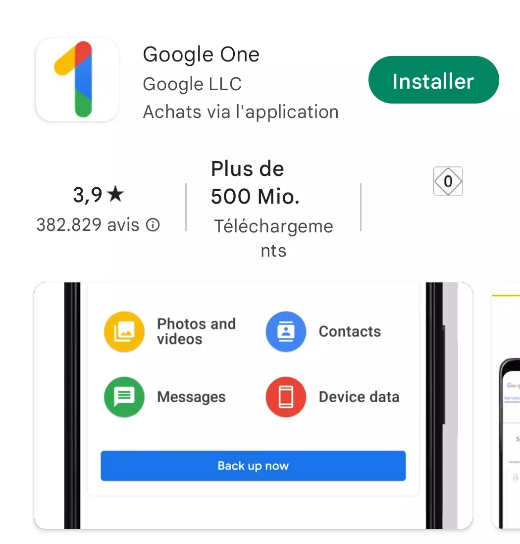 Application Google One dans le Google Play Store