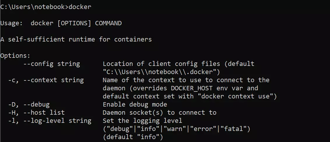 Commande Docker dans le terminal