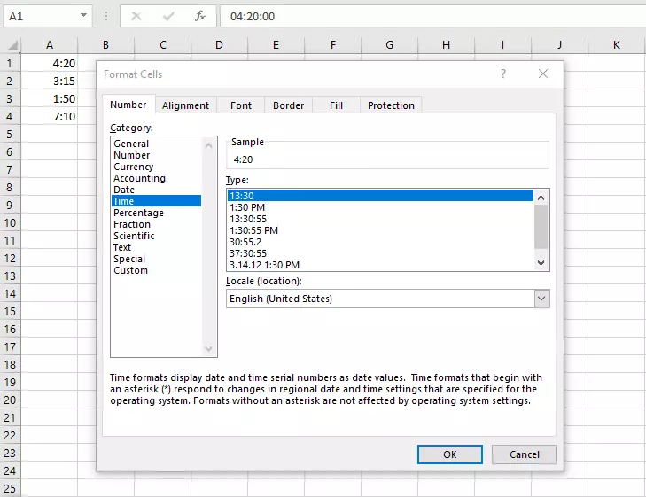 Menu permettant de formater les cellules dans Excel