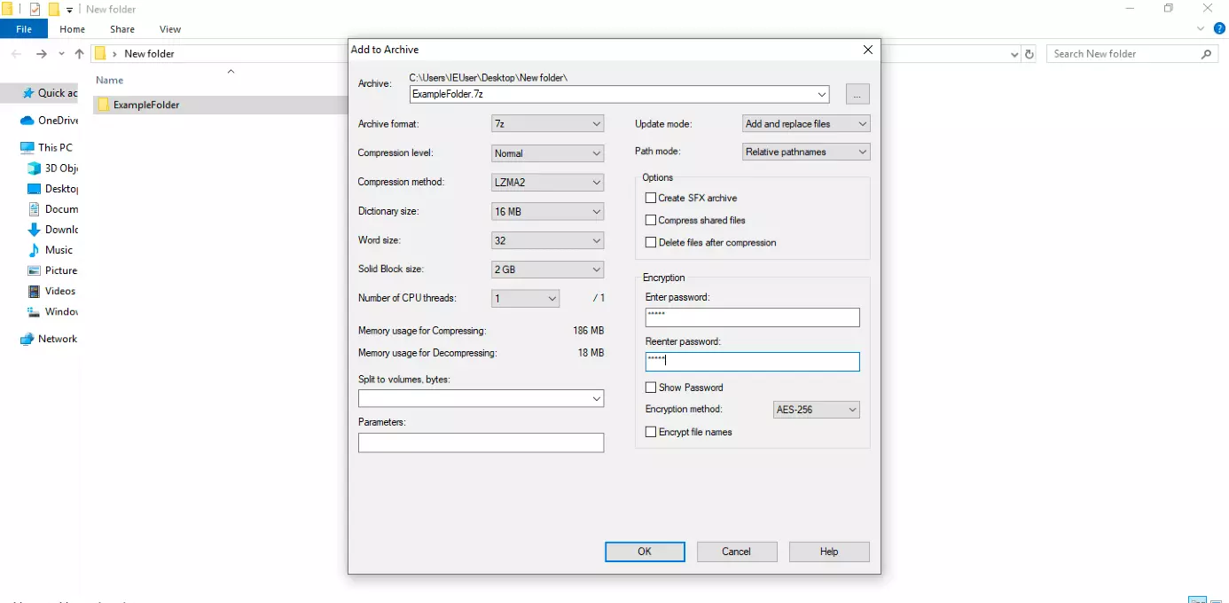 7-Zip : masque de configuration pour le chiffrement de fichiers d’archives