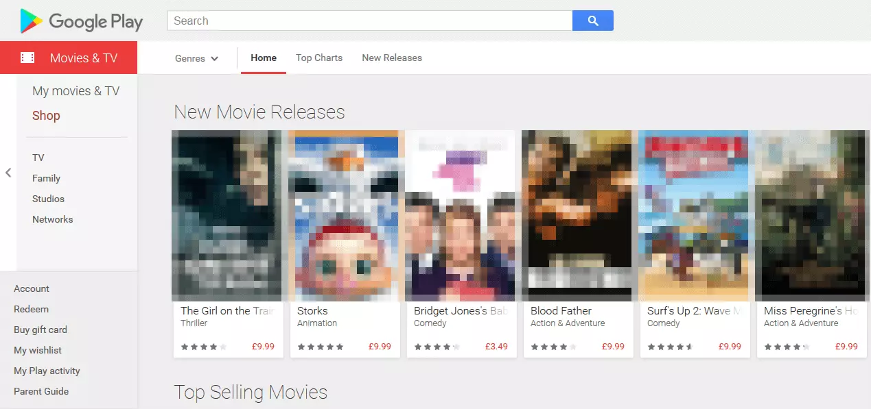 Screenshot de la page Google Play Films & Séries