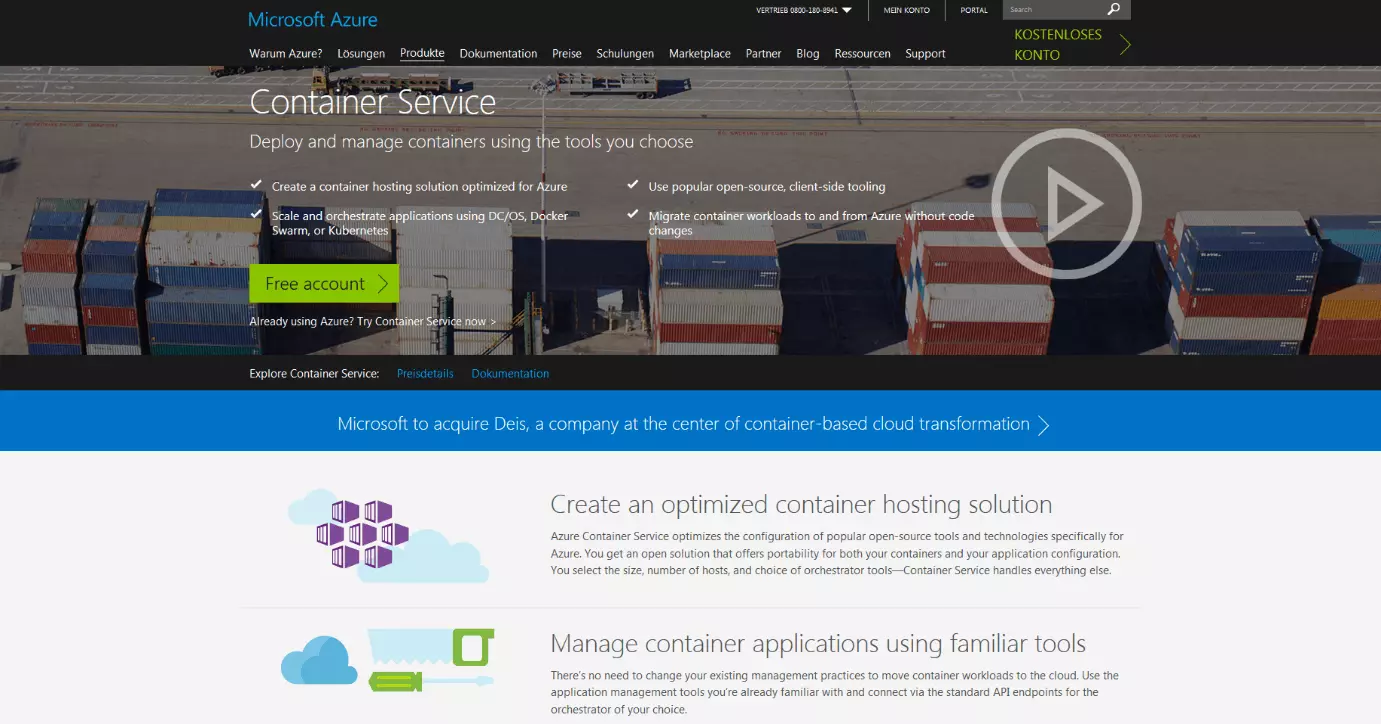 Site Web produit de Microsoft Azure Container Service (ACS)