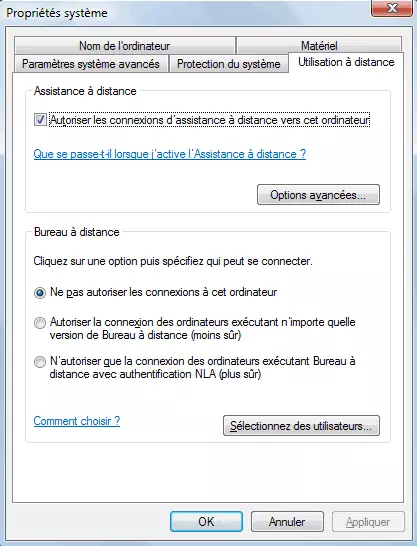 Capture d’écran indiquant comment activer l’assistance à distance Windows