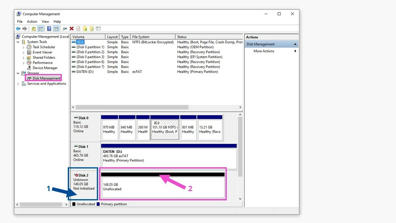 Gestion des disques de Windows