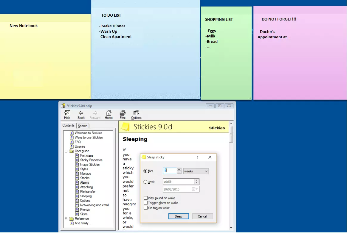 Extrait du menu de Zhorn Software Stickies