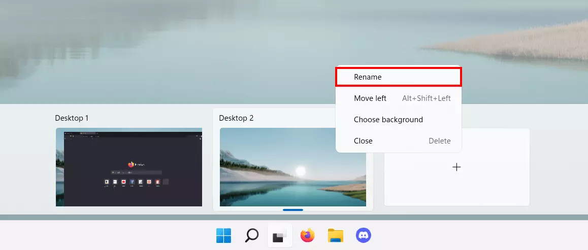 Option de menu « Renommer » pour un bureau virtuel sous Windows 11