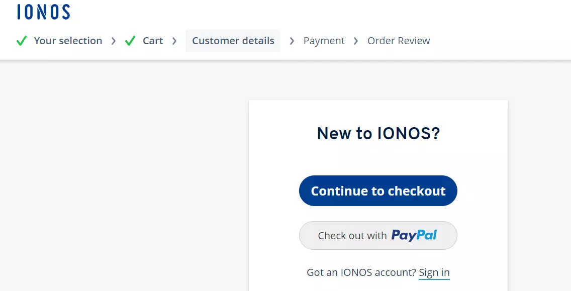 IONOS : récapitulatif du panier