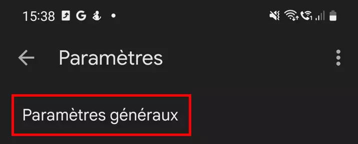 « Paramètres généraux » dans le menu « Paramètres »