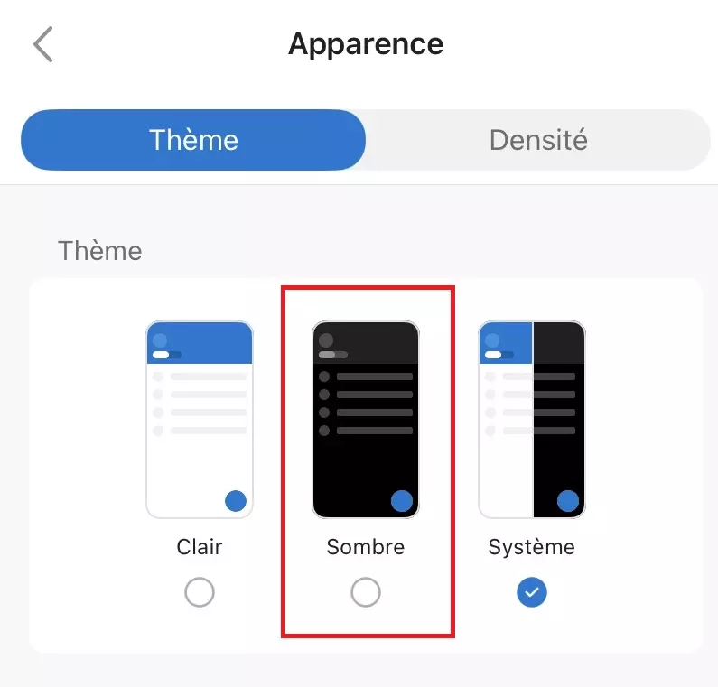 Mode « sombre » dans l’application mobile d’Outlook