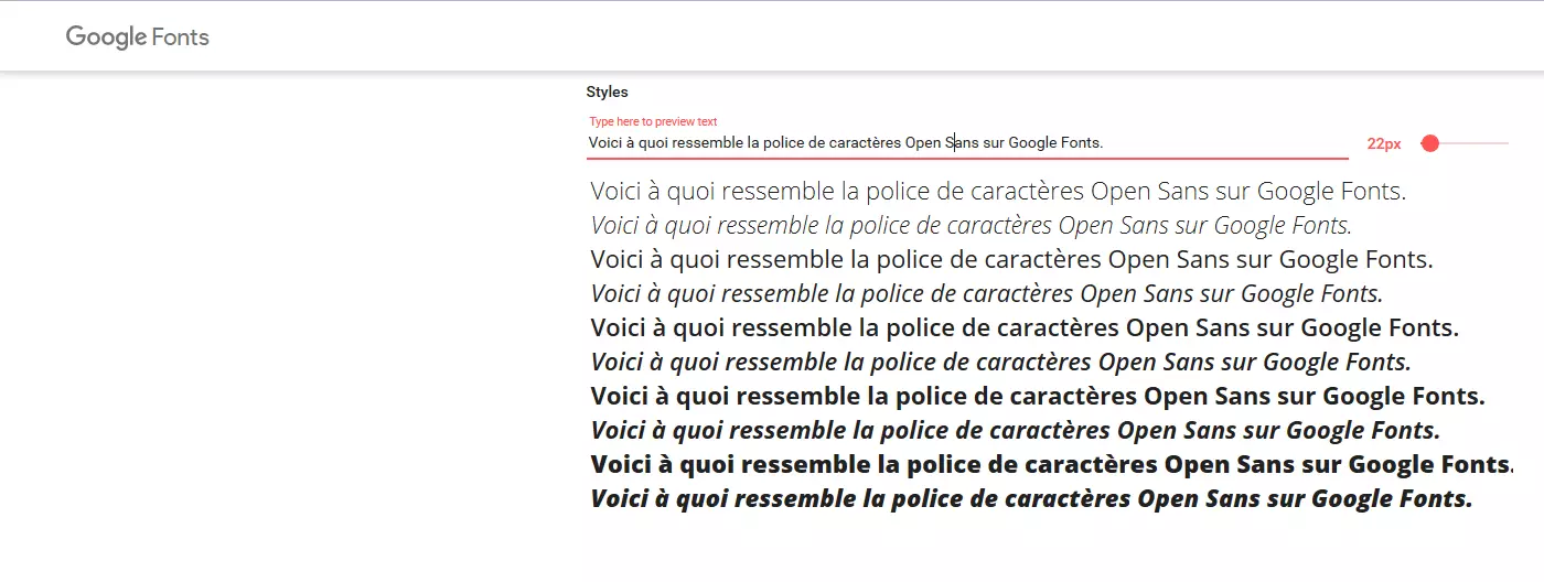 Voici à quoi ressemble la police de caractères Open Sans sur Google Fonts