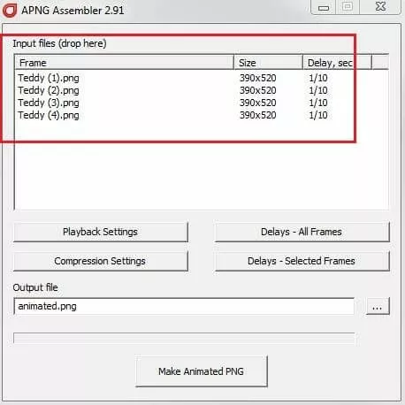 Interface graphique de APNG Assembler