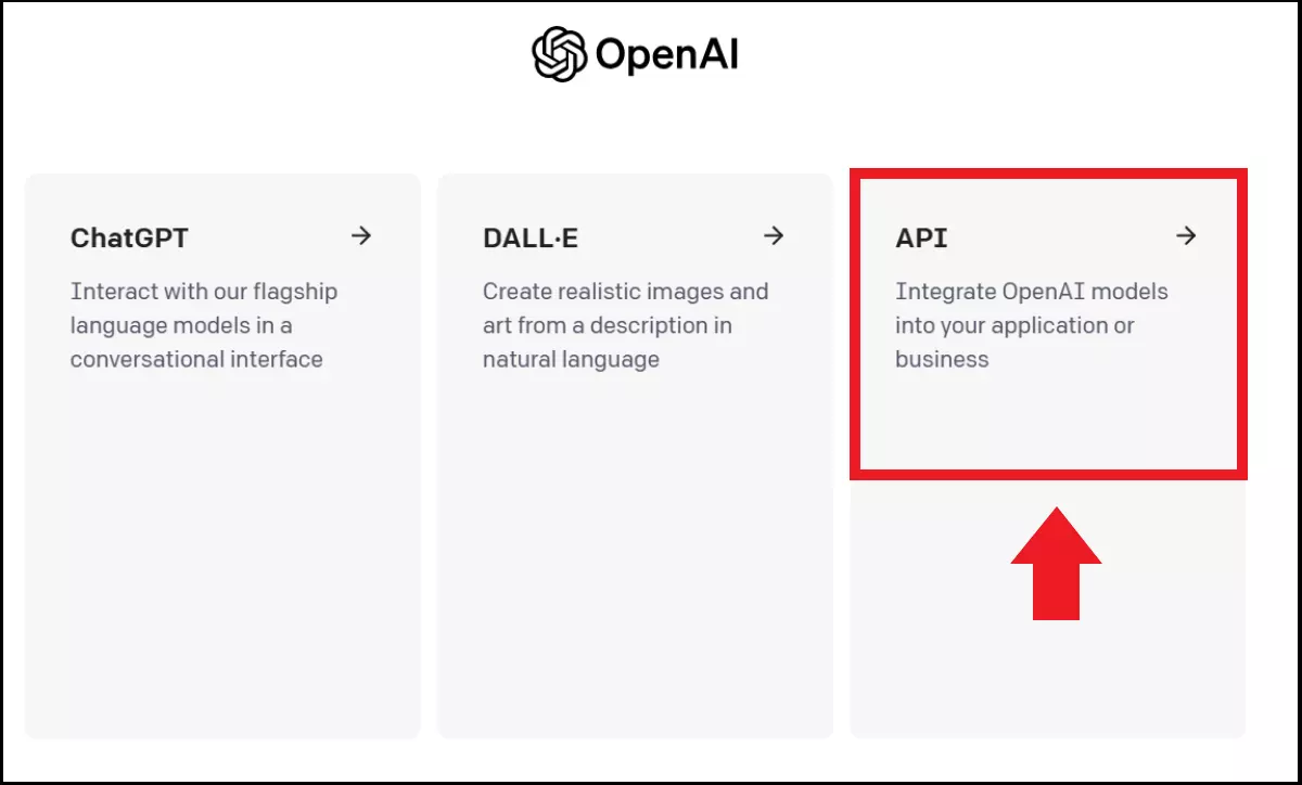 Le menu API parmi les applications d’OpenAI