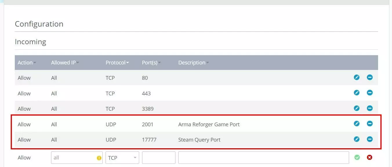 Libération des ports dans le Cloud Panel de IONOS