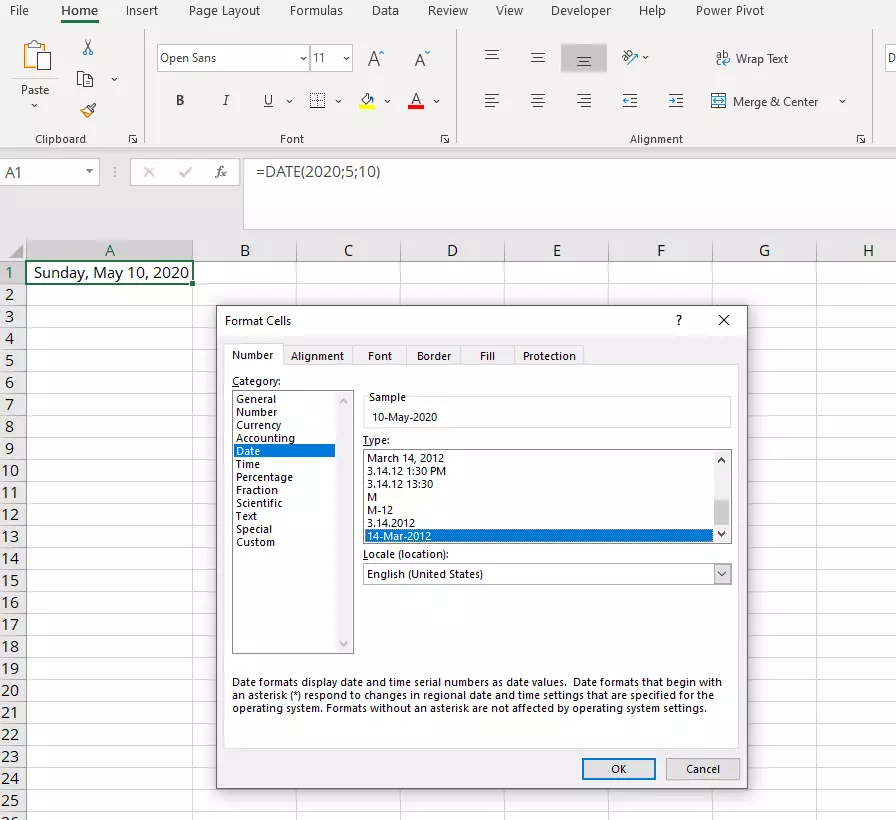 Boîte de dialogue Excel « Format de cellule »