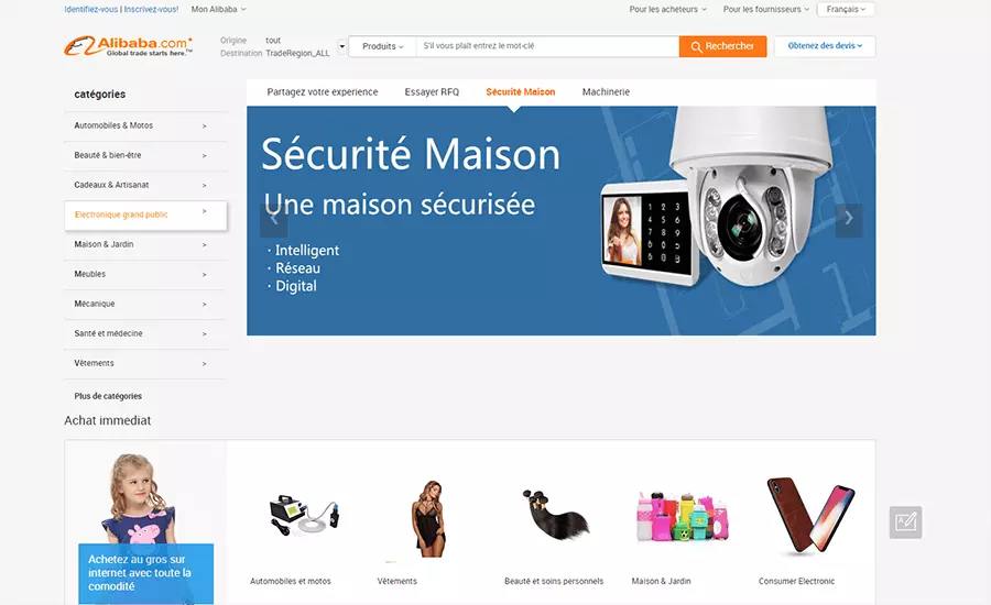 Page d’accueil de french.alibaba.com