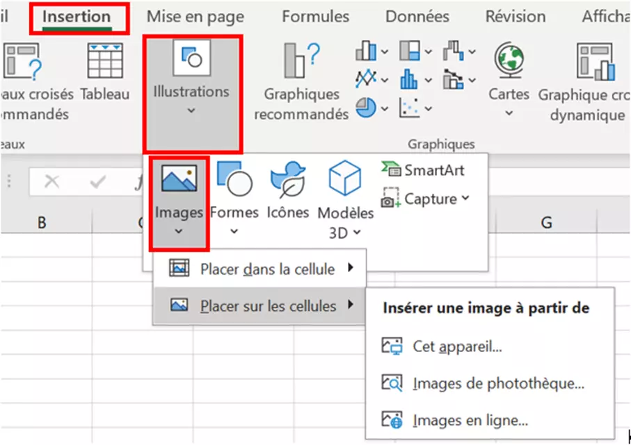 Excel : placer une image sur une cellule