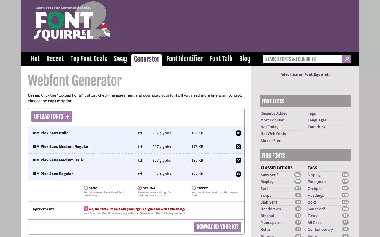 Télécharger des polices dans le générateur de polices Web Font Squirrel