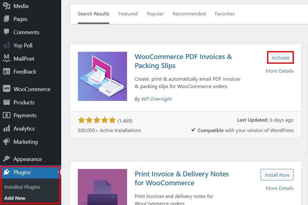 WooCommerce : installer et activer le plugin de facturation