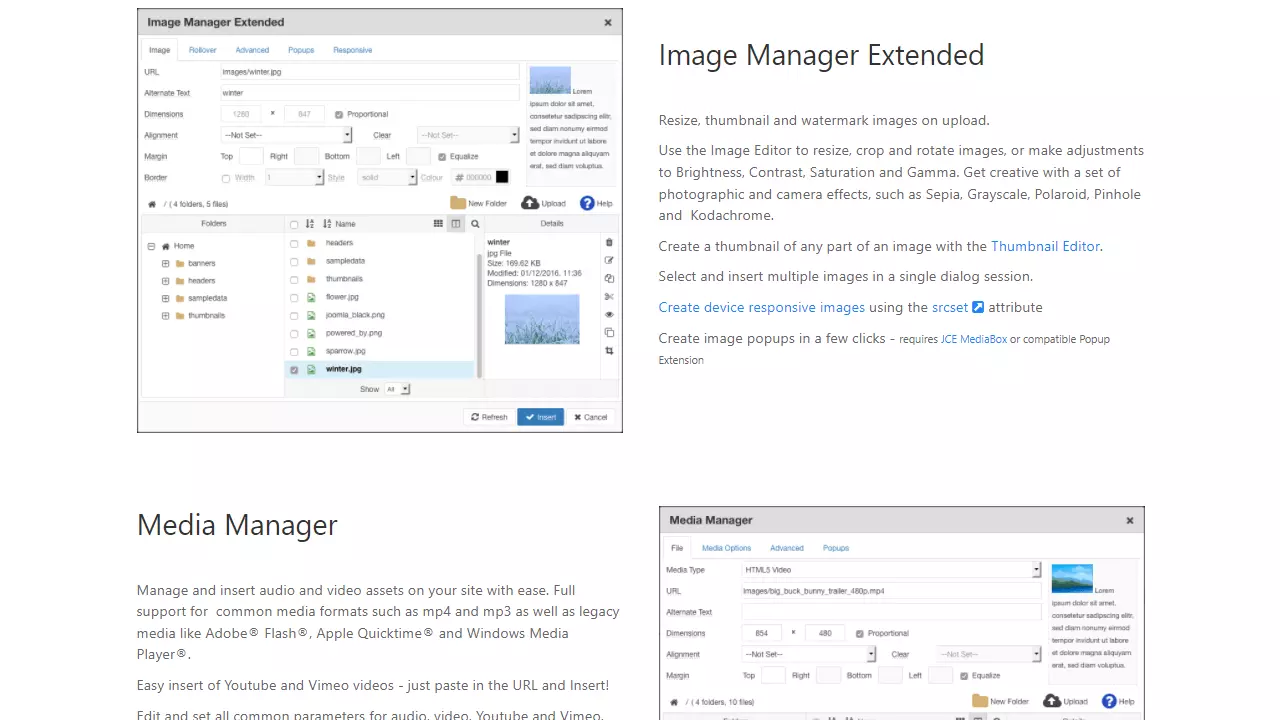 Exemples d’utilisation du plug-in Joomla Content Editor sur le site officiel