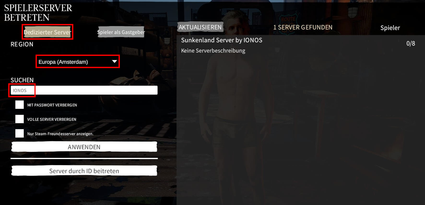 Ajouter un serveur Sunkenland dans le menu « Serveur de jeu »